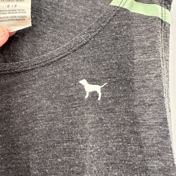 Victorias Secret Pink Racerback Tank Top S Charcoal Gray Striped Shoulder Y2K - Picture 7 of 9